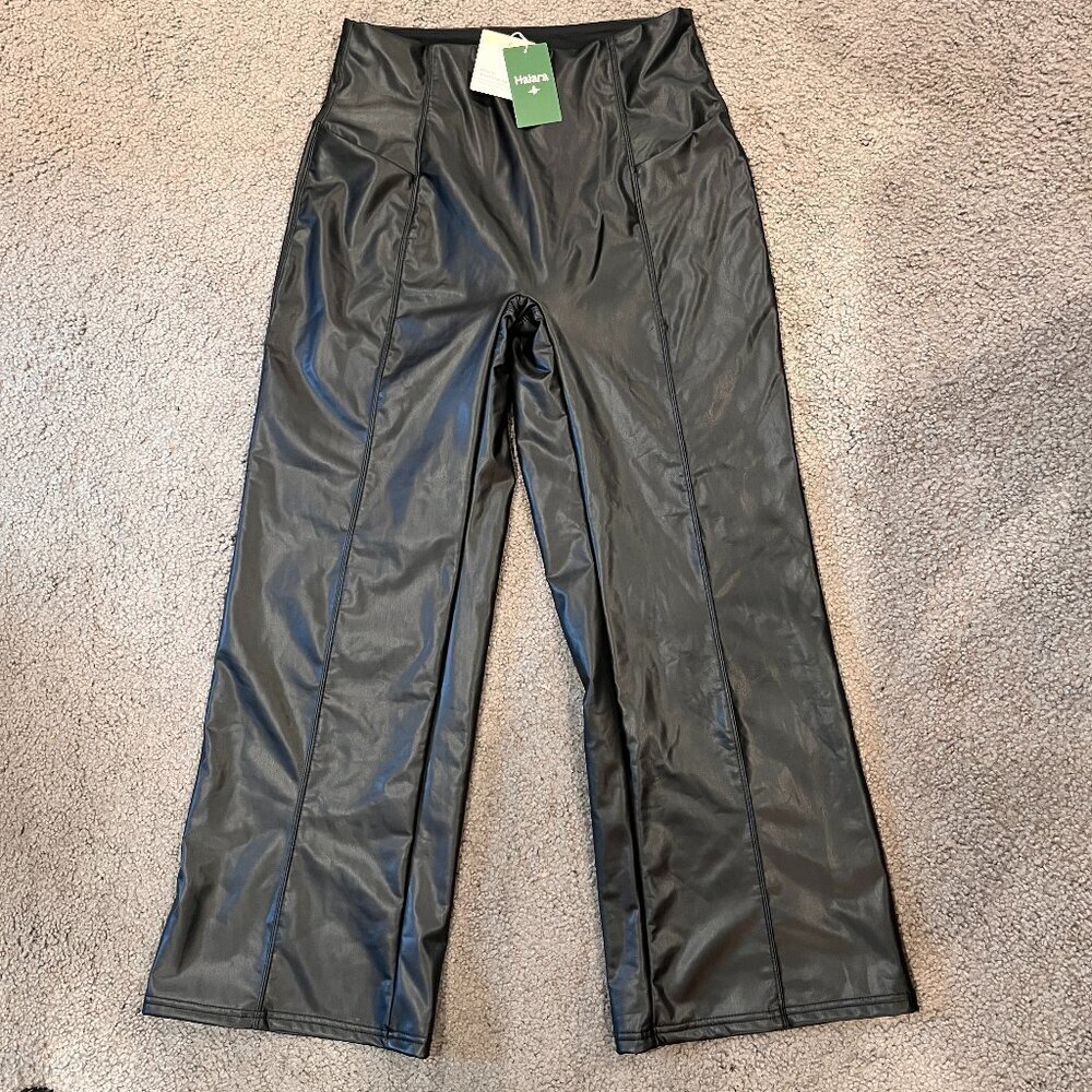 HALARA BLACK FAUX LEATHER HIGH WAIST TUMMY CONTROL FLARE PANTS NEW WITH TAGS -XL